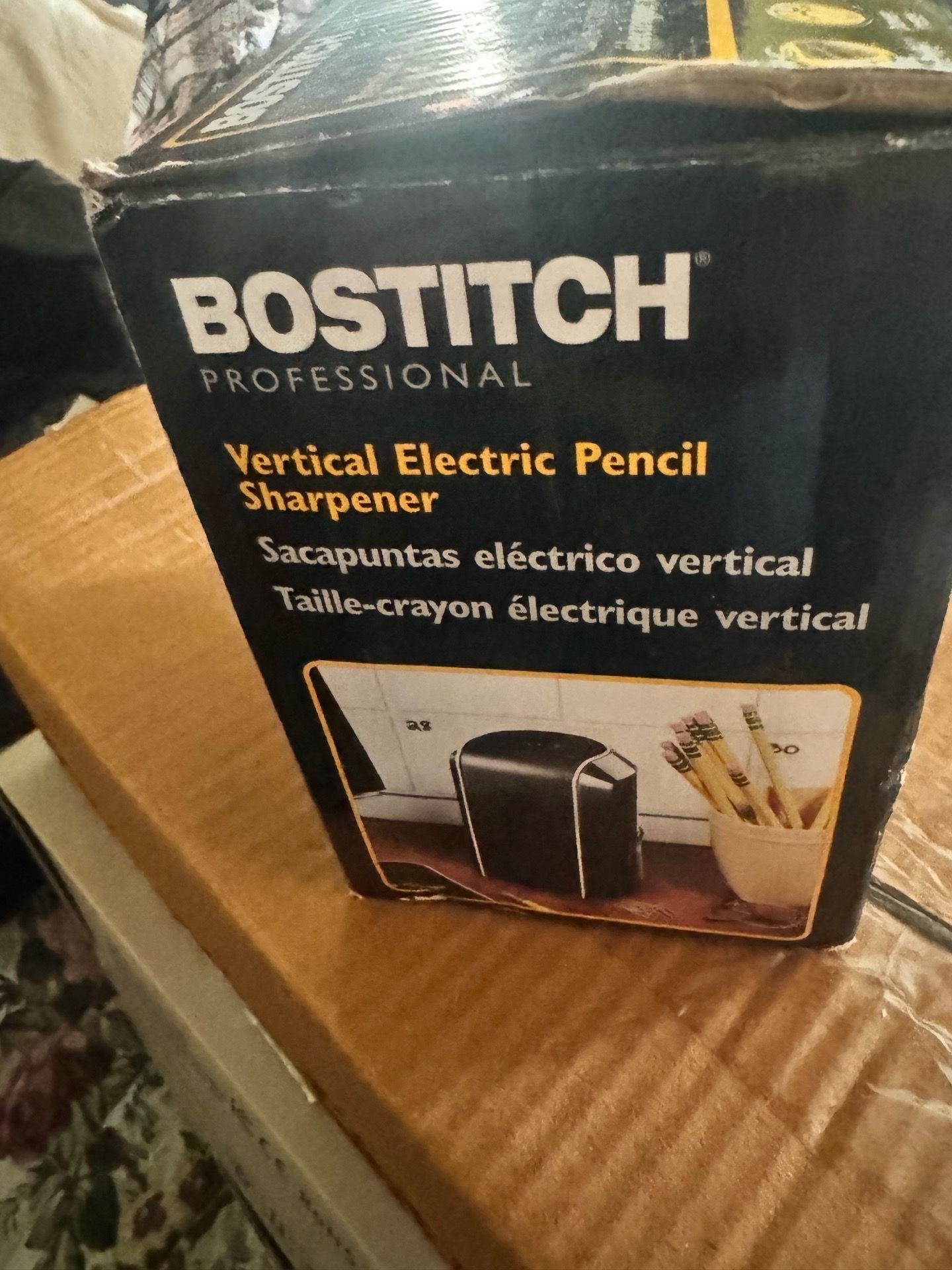 Bostitch Vertical Electric Pencil Sharpener in black. Compact vertical design for easy sharpening. Simple, professional look. New in box. See pictures