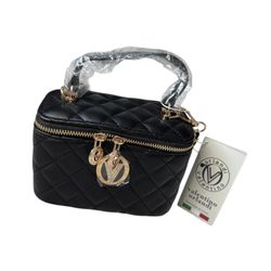 Valentino Orlandi Black Quilted Vanity Bag Top Handle Crossbody MSRP$330