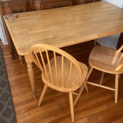 Solid Wood Dining Table With Two Chairs 