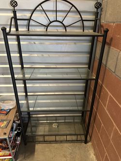 ✨ Elegant Black Metal & Glass 4-Tier Display Shelf / Baker’s Rack – Modern Accent Piece