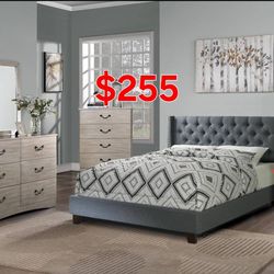 Tufted Studded Elegant Grey Queen Bed!!