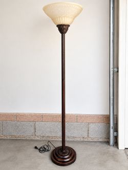 Vintage Traditional Torchiere Floor Lamp with Embossed Frosted Glass Shade