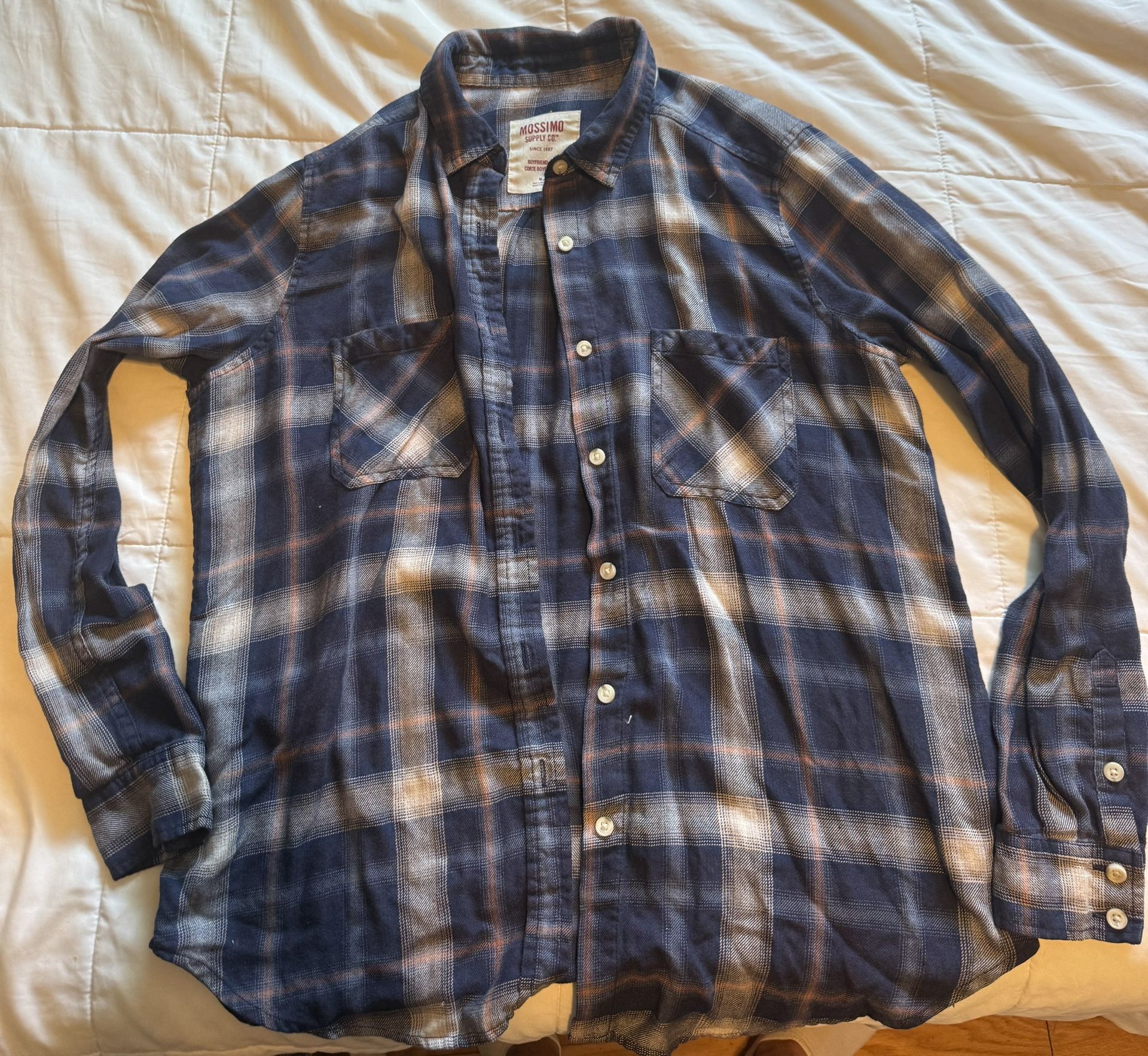 Mossimo Supply Flannel Shirt Women's Blue Plaid Pearl Snap Western Top SIZE M