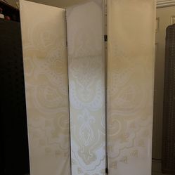 6’ TALL 3 PANEL CANVAS WHITE/LEMON 2 SIDED ROOM DIVIDER - New