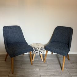 Modern Upholstered Accent Chairs (Set of 2) – Dark Navy with Wood Legs