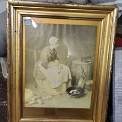 Vintage Jb Chardin THE KITCHEN MAID Art In Gold Leaf Frame 