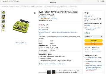 Ryobi ONE+ 18V Dual-Port Simultaneous Charger PCG005