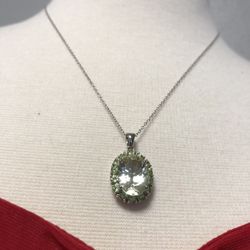 18” Silver Necklace Lemon Quartz, Peridot Pendant 