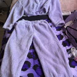 Two Piece Fuzzy Sweat Suit Lavender Color 