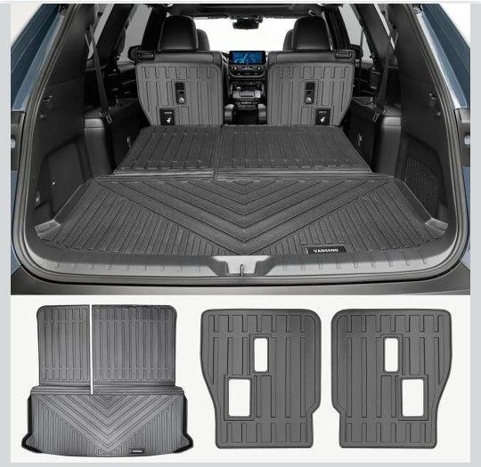 Vanseno Cargo Mat & Backrest Mat & 2nd Backrest Mat Kick Mats Compatible for 2024 Toyota Grand Highlander Trunk Mat Back Seat Protector for 2024 Toyot