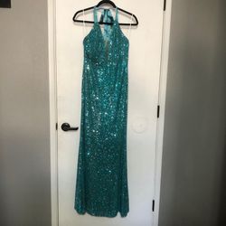 Teal Sequins Evening Party Dress