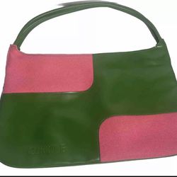 Clinique Shoulder Bag Retro Style Pink & Green Open Top Felt & Vinyl 