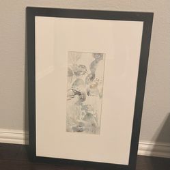 Framed Abstract Watercolor Wall Art – Soft Blue Neutral Palette, Modern Minimalist Décor 16X24