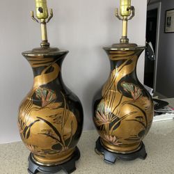 Pair Of Vintage Hand Painted Table Lamps