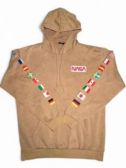 NASA Astronaut Space Flags Hyper Space Pullover Hoodie Sweatshirt Tan Unisex - size Men’s Medium      Tags: #casual #goingout #band #bandtee #merch to