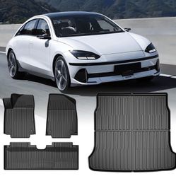 T TGBROS Custom Fit for Floor Mats & Cargo Liner 2023 2024 Hyundai Ioniq 6 with 2rd Row Seats All-Weather Floor Liners Full Carpet Mat Set Liner Non-S