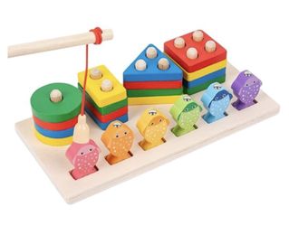 Brand New~ 2 in 1 6 Sets Stacking Blocks Fishing Column Wooden Magnetic Montessori Game 