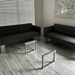 Sofas’ & Glass Table Set For Sale