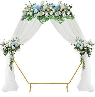 .6-6FT Hexagon Wedding Arch Backdrop Stand, Balloon Ring Flower Arches Golden Metal Arch Frame for Wedding Party Birthday Baby Shower Garden Backgroun
