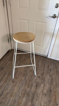 Pair of sWood and White Metal Bar Stools