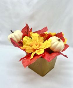 Fall Floral silk arrangement-NEW-flowers, autumn, Thanksgiving, leaves, pumpkins, gift