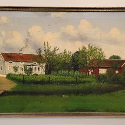 Mikael Raatikainen Rural Finnish Landscape 1924 Oil on Canvas Painting 30x26