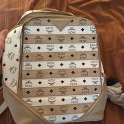 Mcm Bags |  Mcm Monogram Viseto Stripe Backpack | Color: Tan/White | Size: One Size | 