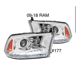 2009 To 2018 DODGE RAM Chrome Projector Headlights with Sequential LED DRL