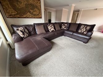 Brown leather sectional