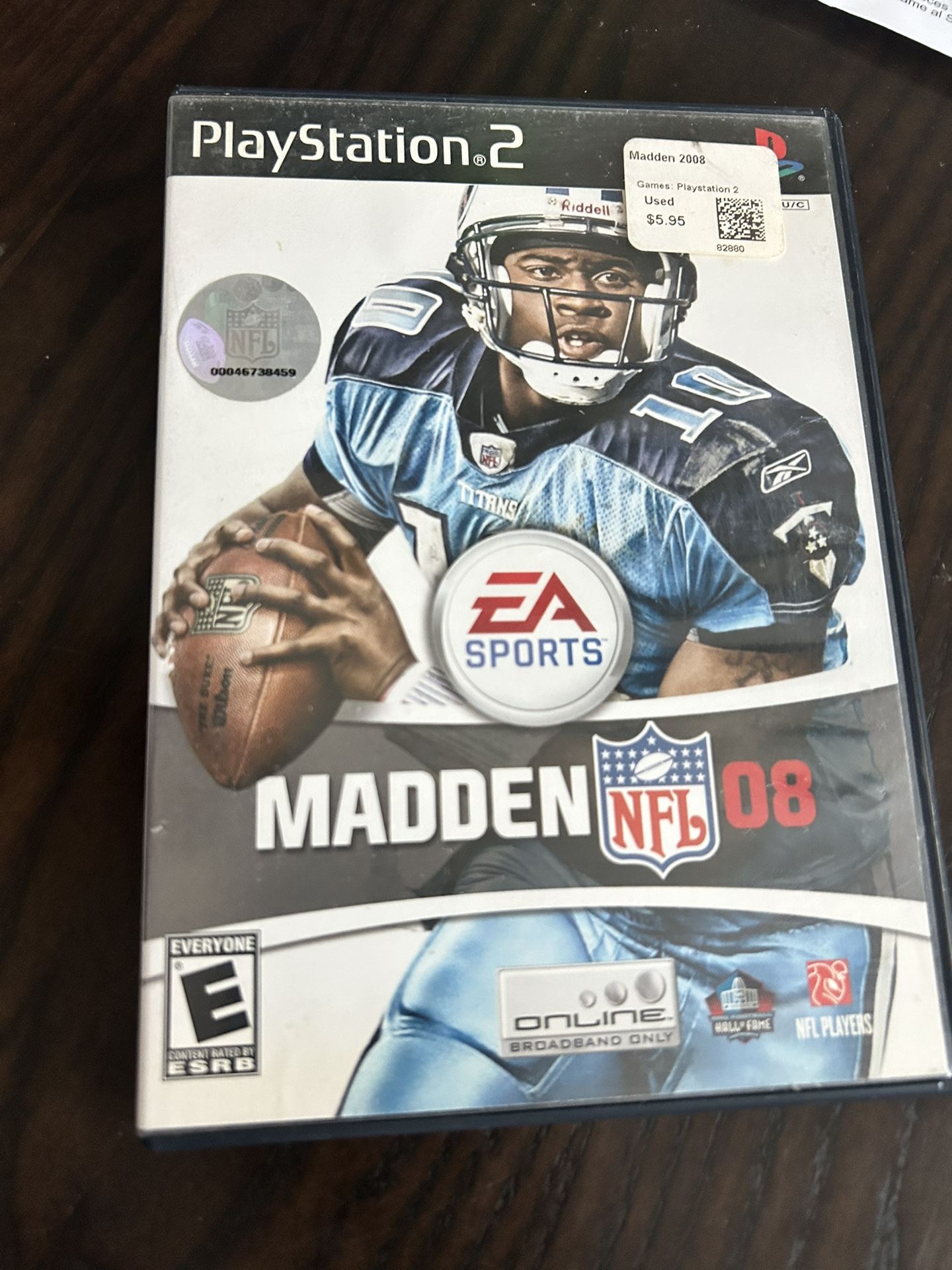 Madden NFL 08 Sony PlayStation 2 PS2 Video Game 