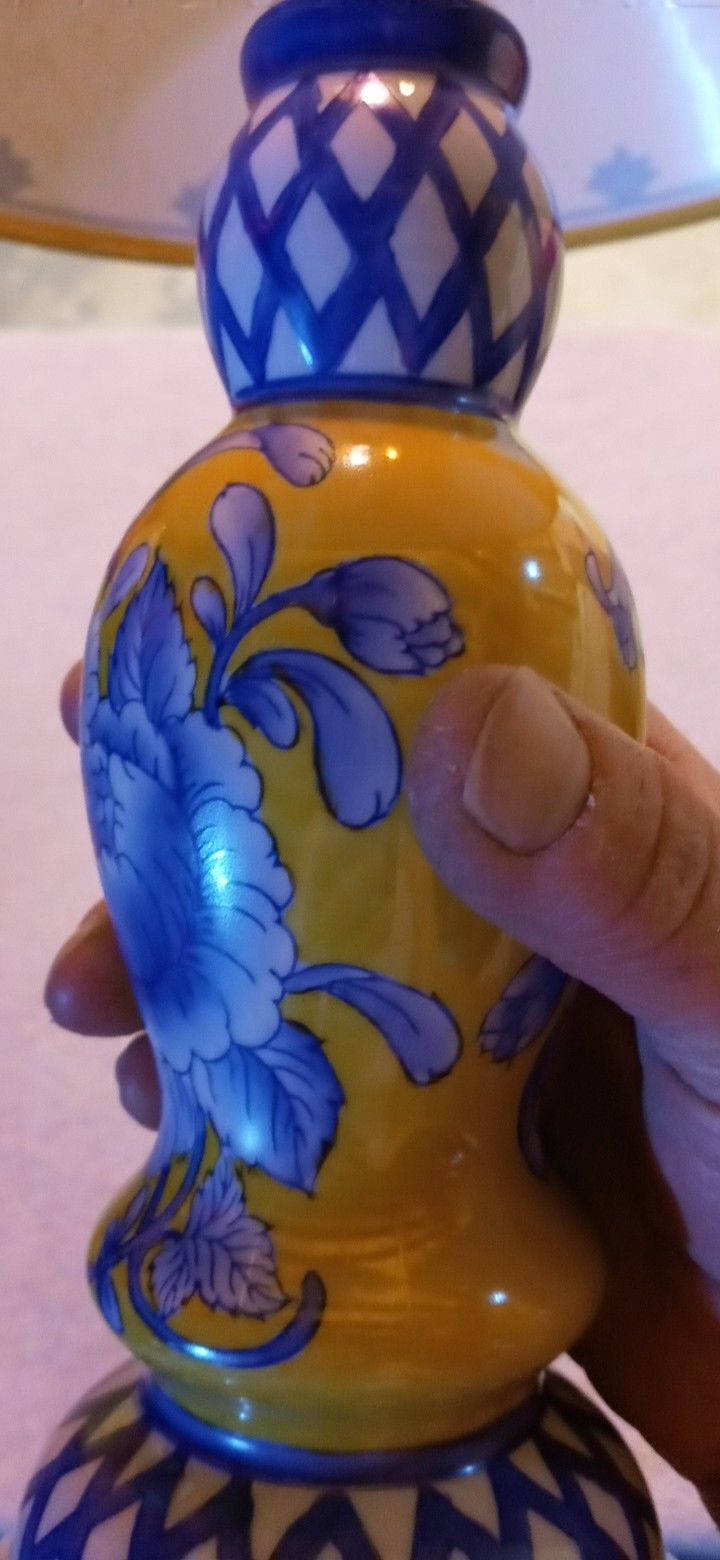 Vintage Blue And Gold Lamp With Matching Shade