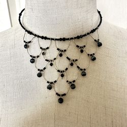 Black Beaded Wire Choker Necklace 