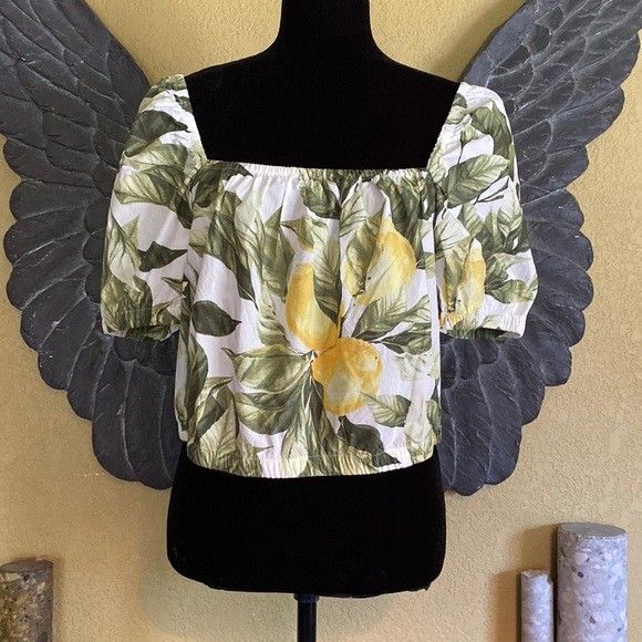 H&amp;M New Lemon Tree Off The Shoulder Crop Top
