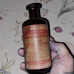 Antique Old Glass Bottle Amber Color 5in