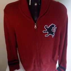 EXPRESS Mens Zip Front Shawl Collared Cardigan Sweater Red Cotton SZ XL