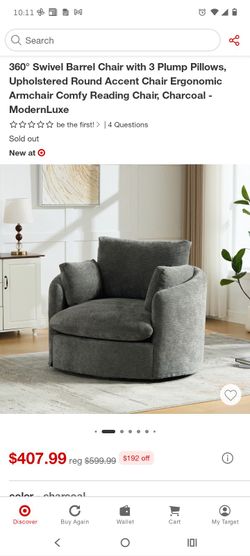 ModernLuxe 360° Swivel Barrel Accent Chair Charcoal