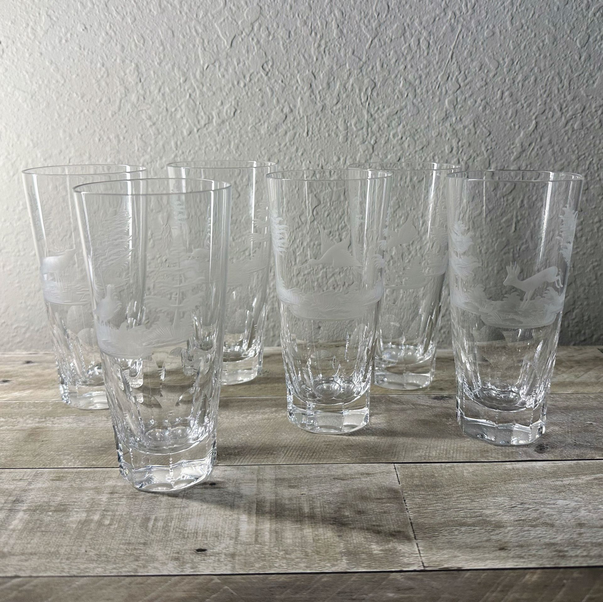 Rare Vintage (1950’s) Set Of 6 Josephinenhutte Sandblasted Crystal Tumblers