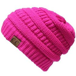 C.C Thick Slouchy Knit Unisex Beanie Cap Hat,One Size,Hot Pink
