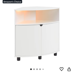 Corner Cabinet with Doors and 2 Shelves, Small  TV Stand for Living Room, Home Office, White with  16 Colors LED