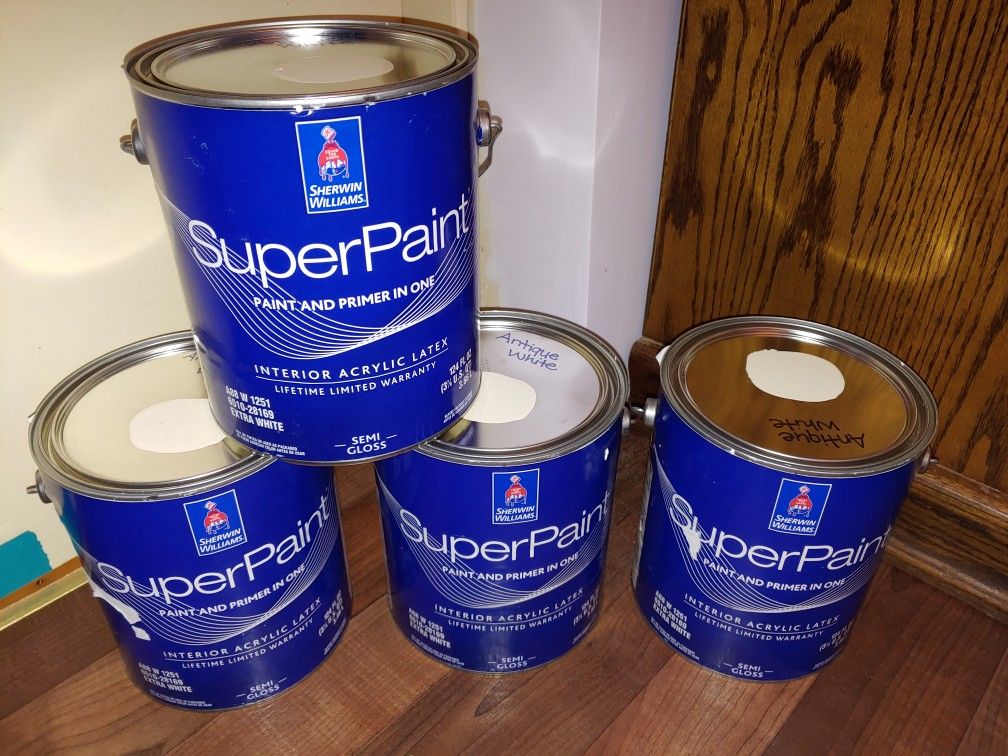 NEW 4 Gallons Sherwin Williams Super Paint Semi Gloss Interior Latex Paint ANTIQUE WHITE