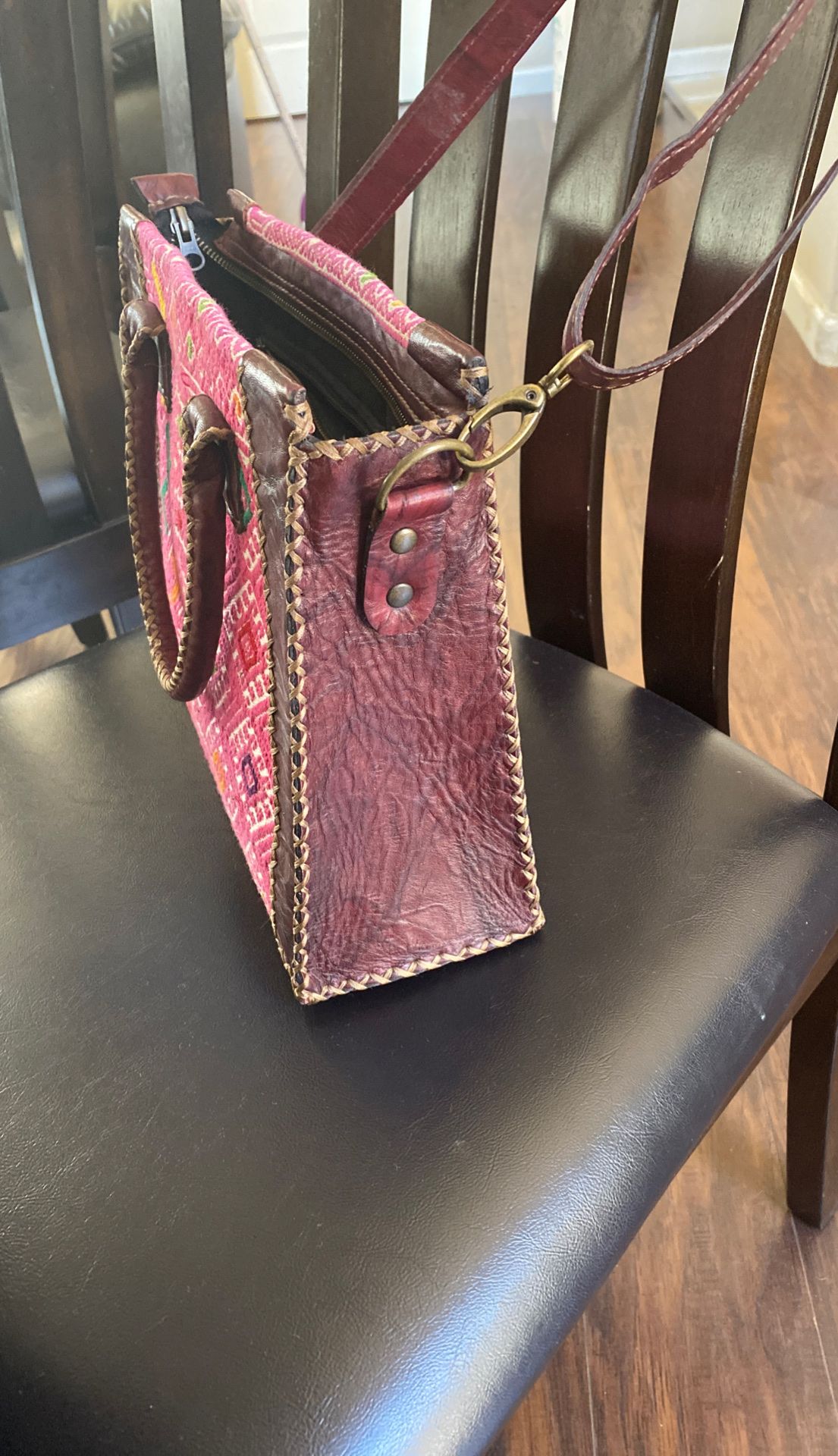 $100 handmade all leather pink and burgundy purse!