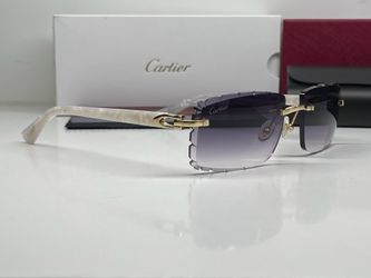 White Cartier Buffalo Horn Sunglasses Gold Glasses