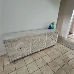 Custom Sideboard With Shelves And Mirrored Doors