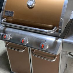 Weber Genesis Special Edition E-310 Propane Grill BBQ 3 Burners Silver Stainless Steel Orange Red