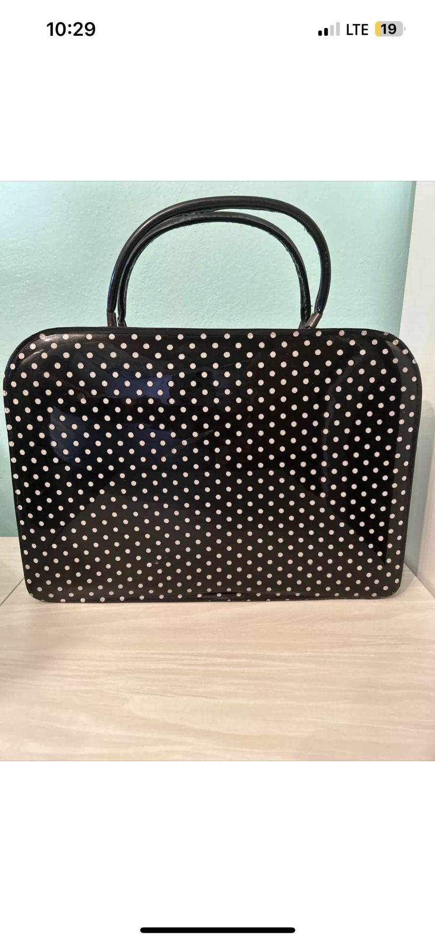 Retro Vintage 1960s Tolin Mfg Co FL Mod Travel Tote Cosmetic Bag Polka Dot Vinyl