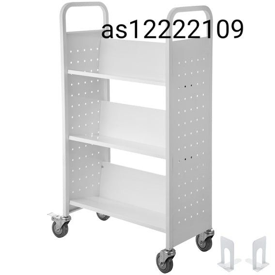 Book Cart Library Cart 200lb Capacity With V-shaped Shelves In White