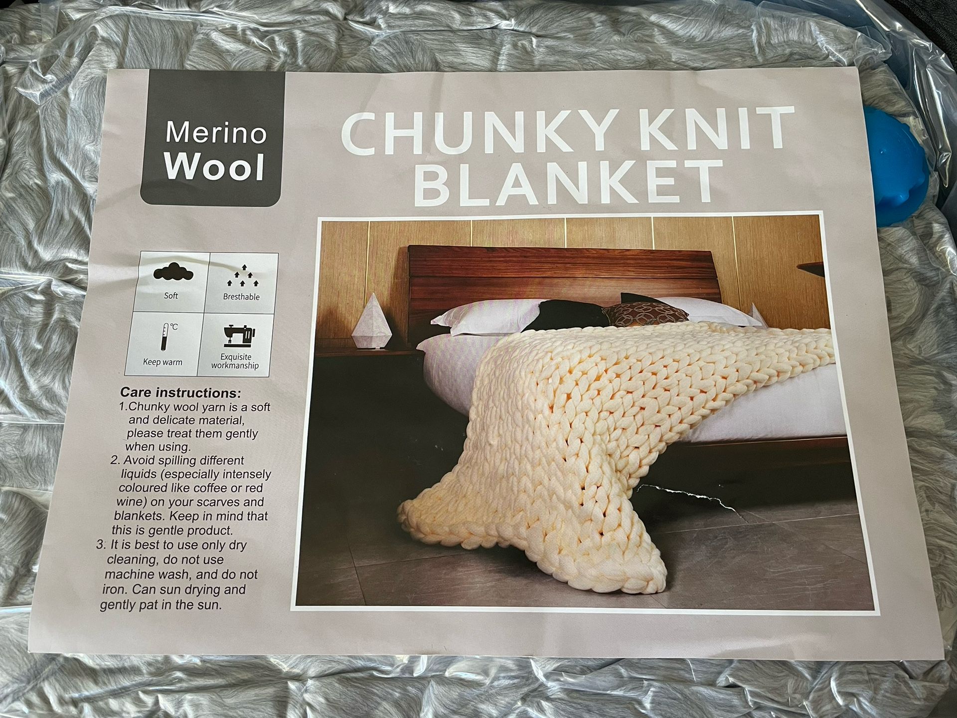 Chunky Knit Blanket 100% Merino Wool New 