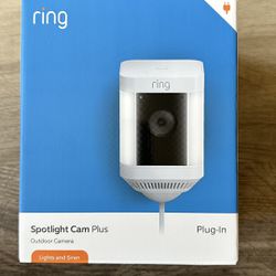 Ring Spotlight Cam Plus, Plug-in | Two-Way Talk, Color Night Vision, and Security Siren (2022 release) - White