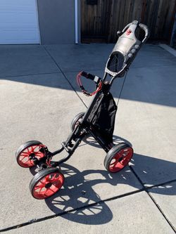 Caddytek Golf CaddyCruiser One V3 4-wheel Golf Bag Cart Black/Red with cart bag cooler