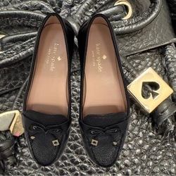 Kate Spade  New York Black Pebbled Leather Cheshire Tie Loafer Size 6 B 